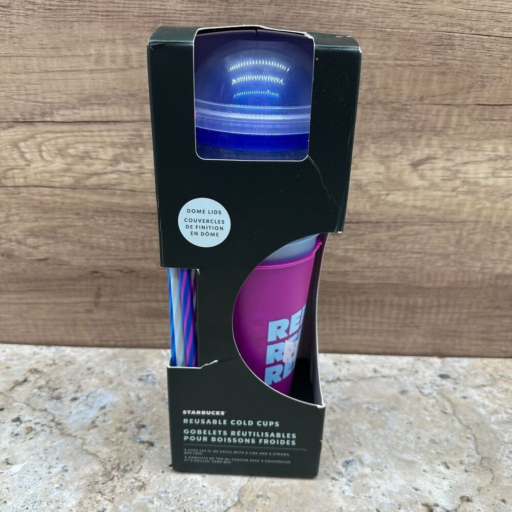 Starbucks Reusable Cold Cups Set 5 x 24oz Dome Lids & Straws